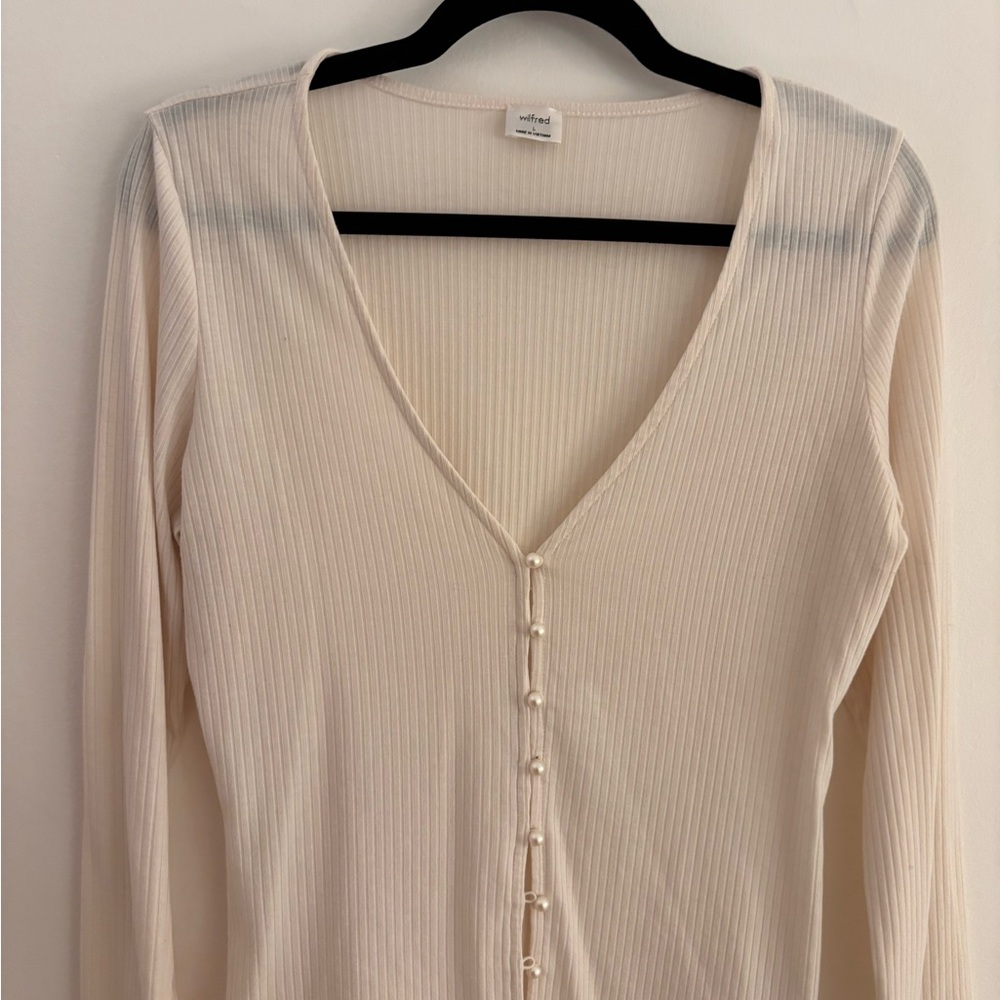 Aritzia Wilfred Pearl Cream Ribbed Knit Top